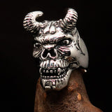 Excellent crafted Men's horned Devil Sterling Silver Ring - BikeRing4u