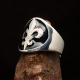 Excellent crafted Men's Black Fleur de Lis Seal Ring - Sterling Silver - BikeRing4u