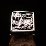 Perfectly crafted Men's black Sinhalese Lion Ring - Sterling Silver - BikeRing4u