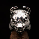 Excellent crafted Men's antiqued Bull Head Ring - Sterling Silver - BikeRing4u