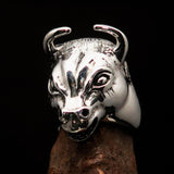 Excellent crafted Men's antiqued Bull Head Ring - Sterling Silver - BikeRing4u