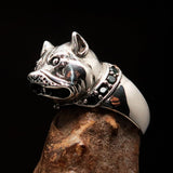 Excellent crafted Men's Animal Ring Pitbull red Garnet Collar - Sterling Silver - BikeRing4u