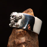 Excellent crafted Outlaw 1% Jolly Roger Skull Band Ring - antiqued Sterling Silver - BikeRing4u
