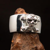 Excellent crafted Outlaw 1% Jolly Roger Skull Band Ring - antiqued Sterling Silver - BikeRing4u