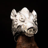 Excellent crafted Animal Ring shiny Boar Wild Pig - Sterling Silver 925 - BikeRing4u