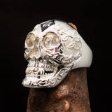 Excellent crafted Men's black 1% Runes Skull Outlaw Ring - Sterling Silver - BikeRing4u