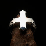 Excellent crafted minimalistic Coptic Cross Ring - mirror polished Sterling Silver - BikeRing4u