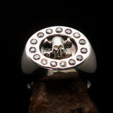Men's Alien Skull Ring surrounded with 15 white CZ - Sterling Silver - BikeRing4u