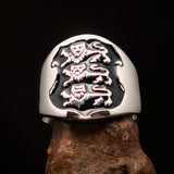 Excellent crafted Men's black 3 Lions Coat of Arms Ring - Sterling Silver - BikeRing4u