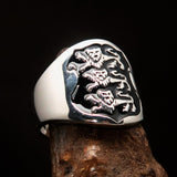 Excellent crafted Men's black 3 Lions Coat of Arms Ring - Sterling Silver - BikeRing4u