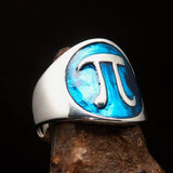 Excellent crafted Men's blue Greek Letter PI Ring - Sterling Silver - BikeRing4u