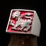 Perfectly crafted Men's red Sinhalese Lion Ring - Sterling Silver - BikeRing4u