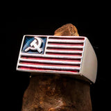 Perfectly crafted Men's Flag Ring United States of Communist - Sterling Silver - BikeRing4u