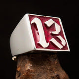 Excellent crafted Men's red lucky Number 13 Ring - Sterling Silver - BikeRing4u