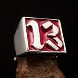 Excellent crafted Men's red lucky Number 13 Ring - Sterling Silver - BikeRing4u