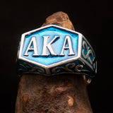 Perfectly crafted " as known as" Synonym Men's Ring blue AKA - Sterling Silver - BikeRing4u