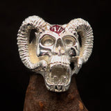 Excellent crafted Men's red 1% Ram Skull Outlaw Ring - Sterling Silver - BikeRing4u