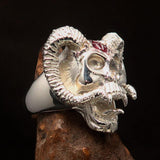 Excellent crafted Men's red 1% Ram Skull Outlaw Ring - Sterling Silver - BikeRing4u