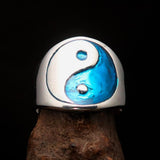 Excellent crafted Men's blue Yin Yang Ring - Sterling Silver - BikeRing4u