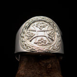 Excellent crafted ancient Celtic Birgit's Cross Ring - Mirror Polished Sterling Silver - BikeRing4u