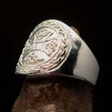 Excellent crafted ancient Celtic Birgit's Cross Ring - Mirror Polished Sterling Silver - BikeRing4u