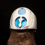 Excellent crafted ancient Men's blue Labrys double Axe Ring - Sterling Silver - BikeRing4u