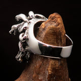 Excellent crafted Men's Medusa Snake Skull Ring - Antiqued Sterling Silver - BikeRing4u