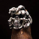 Excellent crafted Men's Medusa Snake Skull Ring - Antiqued Sterling Silver - BikeRing4u