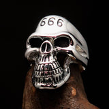 Excellent crafted Men's Devil Skull Ring 666 on Forehead - Sterling Silver - BikeRing4u