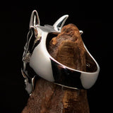 Excellent crafted Men's horned Devil Ring - Antiqued Sterling Silver - BikeRing4u