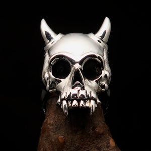 Excellent crafted Men's Biker Ring horned Devil Skull - Sterling Silver 925 - BikeRing4u