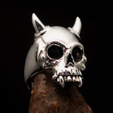 Excellent crafted Men's Biker Ring horned Devil Skull - Sterling Silver 925 - BikeRing4u