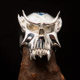 Excellent crafted Men's Vampire Skull Ring Blue Diamond 13 - Sterling Silver - BikeRing4u
