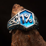 Excellent crafted Men's Blue Outlaw Biker Ring 1% - Sterling Silver - BikeRing4u