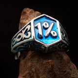 Excellent crafted Men's Blue Outlaw Biker Ring 1% - Sterling Silver - BikeRing4u