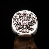 Excellent crafted Men's Russian Eagle Seal Ring - Sterling Silver - BikeRing4u