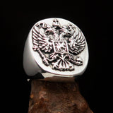 Excellent crafted Men's Russian Eagle Seal Ring - Sterling Silver - BikeRing4u