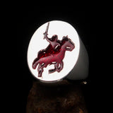 Excellent crafted Men's Red Riding Knight Ring - Sterling Silver - BikeRing4u