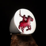 Excellent crafted Men's Red Riding Knight Ring - Sterling Silver - BikeRing4u
