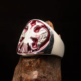 Excellent crafted ancient Men's Twin Head Eagle Ring Red - Sterling Silver - BikeRing4u