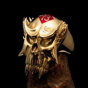Excellent crafted Men's Vampire Skull Ring red Diamond 13 - Solid Brass - BikeRing4u
