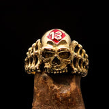 Excellent crafted Men's Skull and Bones Ring red Number 13 - Brass - BikeRing4u