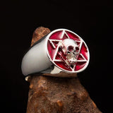 Excellent crafted Men's Biker Ring Red Hebrew Skull - Sterling Silver 925 - BikeRing4u