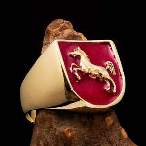 Perfectly crafted Men's Ring Horse Coat of Arms Red - Solid Brass - BikeRing4u