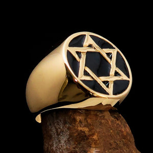 Excellent crafted Men's Pinky Ring Black Star of David - Solid Brass - BikeRing4u