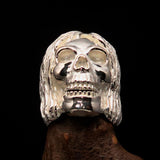 Excellent crafted Men's Mirror Polished Sterling Silver Hippie Skull Ring - BikeRing4u