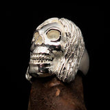 Excellent crafted Men's Mirror Polished Sterling Silver Hippie Skull Ring - BikeRing4u