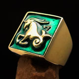 Brass Men's Zodiac Ring Capricorn in Green - BikeRing4u