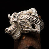 Excellent crafted Men's Mirror Polished Sterling Silver Dragon Ring - BikeRing4u