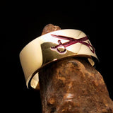 Excellent crafted Men's Cavalry Ring Red Crossed Sabers - Solid Brass - BikeRing4u
